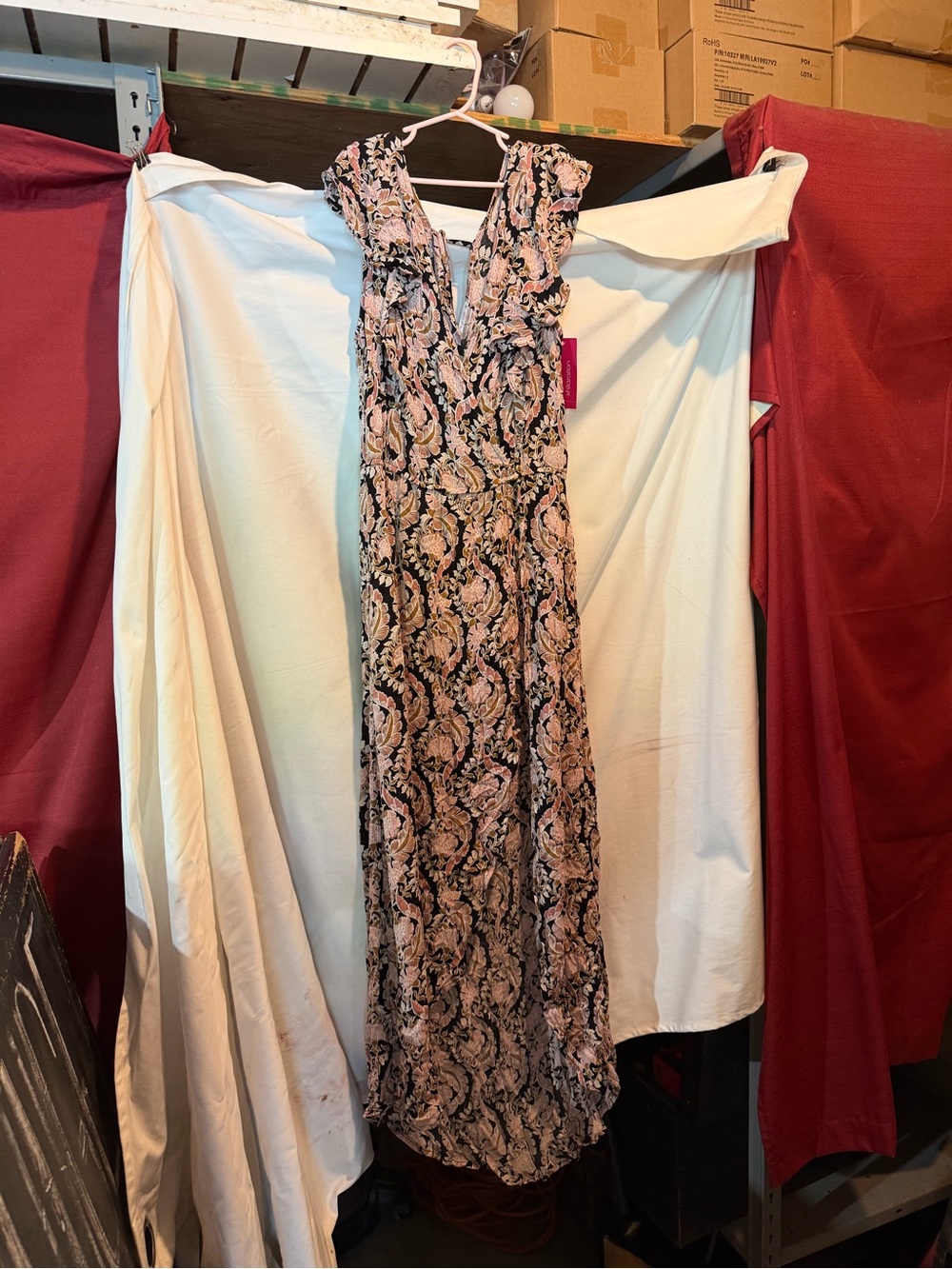 Elegant Pink and Black Paisley Maxi Dress - Women